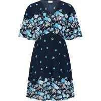 Kaffe Midikleid "Damen Kleid KArosine", Damen, Gr. 40, N-Gr, blau (midnight marine border flower), Obermaterial: 88% Viskose CV. 12% Polyamid PA., Kleider Midikleid