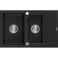 Mexen Gaspar 1,5-Becken-Granitspüle mit kurzer Abtropffläche 737 x 475 mm, Schwarz - 6507731505-77