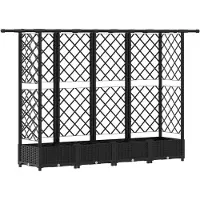vidaXL Hochbeet mit Rankgitter und Dach Schwarz 202,5 x 40 x 121 cm PP