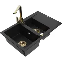 Mexen Gaspar 1,5-Becken-Granitspüle mit Abtropffläche und Mischbatterie Rita, Schwarz - 6507-77-670300-50