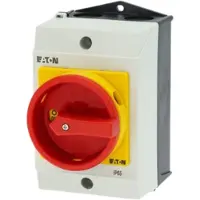 Eaton Hauptschalter, P1, 32 A, Aufbau, 3-polig, NOT-AUS-Funktion, mit rotem Drehgriff und gelbem Sperrkranz 233989