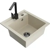 Mexen Vito 1-Becken-Granit-Spüle mit Mischbatterie Rita, Beige - 6503-69-670300-70