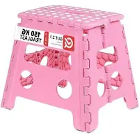 Markenlos Klappbares Antirutsch-Hochstapler bis 120 kg mit Handgriff - HBD 32,5 x 37 x 30 cm - Hochstapler für Kinder Camping in Pink