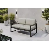 Margaret Hadas24 Gartensofa 2 Sitzer Outdoor Madera Lounge Couch Terrasse wetterfest Balkonmöbel Sitzbank mit Lehne, Gartenmöbel schwarz, beige