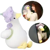 Gistuch Blumen-Ente, Plüschtier, niedliche Blumenhüte, Rucksäcke, weicher, dicker Körper, leuchtende Augen, Stofftier für Kinder und Erwachsene, Lila