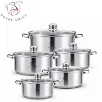 ROYAL SWISS Kochtopfset 10-teilig – Edelstahl – Induktion – Glasdeckel – Für alle Herdarten – Verschiedene Größen – Spülmaschinengeeignet –