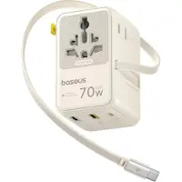 Baseus Reiseadapter EnerCore CG11, 70W, 6-fach, mit aufrollbarem USB-C-Kabel – weiß