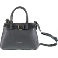 Pierre Cardin Ledertasche, Grau, mit Reißverschluss und abnehmbarer Schulterriemen