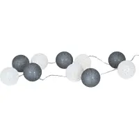 Levandeo Lichterkette 10er LED Baumwolle Kugeln Weiß Grau Girlande Deko Baumwolleballs