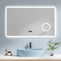 Emke LED Badspiegel 100x60cm Wandspiegel mit 3 Lichtfarbe 3000-6500K Badezimmerspiegel mit Touchschalter + 3-Fach Vergrößerung Schminkspiegel