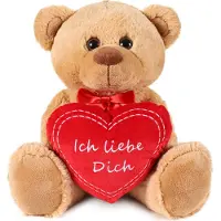 Ed Brubaker Teddy Plüschbär mit Herz Rot - Ich Liebe Dich - 35 cm - Teddybär Plüschteddy Kuscheltier Schmusetier - Braun Hellbrau
