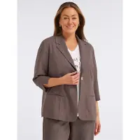 Sheego Blusenblazer "Leinen-Blazer Leinenblazer mit 3/4-Arm", Damen, Gr. 44, dunkeltaupe, Modisch, Blazer Blusenblazer