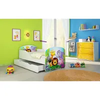 ACMA I Jugendbett Kinderbett Junior-Bett Komplett-Set mit Matratze Lattenrost Weiß 01 Zoo 160x80 + Bettkasten