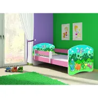ACMA Jugendbett Kinderbett Junior-Bett Komplett-Set mit Matratze Lattenrost und Rausfallschutz Rosa 30 Dino 180x80