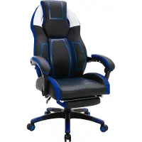 CLP Bürostuhl Clovis Kunstleder I Höhenverstellbarer Schreibtischstuhl Mit Kopfstütze I Gaming-Stuhl mit Fußstütze, Farbe: schwarz/blau