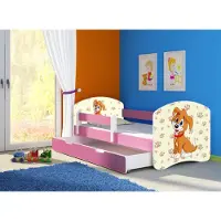 ACMA Jugendbett Kinderbett Junior-Bett Komplett-Set mit Matratze Lattenrost und Rausfallschutz Rosa 11 Welpe 160x80 + Bettkasten