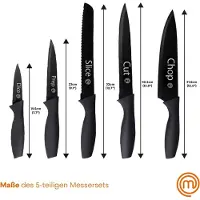 MasterChef Messer Set, Messerset mit 5 Scharfes Küchenmesser, Schwarz