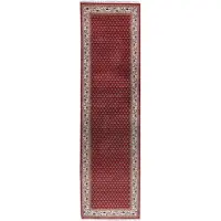 Theko Läufer "Chandi Mir, handgeknüpft", rot (rot, creme), B:80cm H:12mm L:200cm, Schurwolle, Teppiche, Läufer, Teppich-Läufer, reine Wolle, mit Fransen, Wohnzimmer