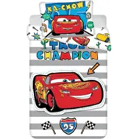 Jerry Fabrics Kinder Baby Bettwäsche Set Pixar Cars Lightning McQueen True Champion Bettdecke 100 x 135 cm, Kopfkissen 40 x 60 cm, 100 % Baumwolle