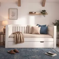 Youjia Tagesbett 90x200 cm mit Ausziehbett 90x190, Platzsparendes Design, Holz, Weiß, Ideal für kleine Apartments oder Gästezimmer, Lattenrost