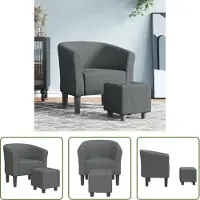 The Living Store Clubsessel mit Fußhocker Dunkelgrau Stoff