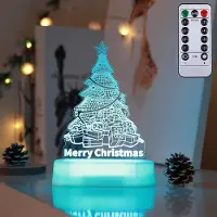 Rosikey 3D Weihnachten Nachtlicht LED Illusion Lampe mit 7 Farben Batteriebetrieben Nachtlichter mit Fernbedienung Nachttischlampe Party Weihnachtsdekoration