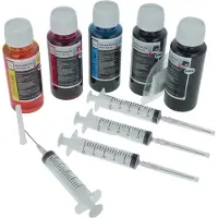 VHBW 5x Nachfülltinte kompatibel mit Samsung Drucker - Refillset Dye Cyan, Dye Magenta, Dye Schwarz, Dye Yellow, 100ml