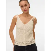 Vero Moda Stricktop "VMSALTY SANDS SL TOP SE", Damen, Gr. M, beige (birch), Strick, Obermaterial: 100% Baumwolle, unifarben, normal, V-Ausschnitt, Tops Stricktop, Baumwolle