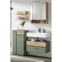 Inn.Furn Badmöbel Set "Matteo" in grün und Evoke Eiche Badkombination 141 x 191 cm