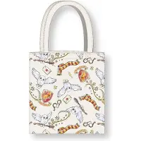 Cerdá Harry Potter Tote Bag mit langen Griffen - 36 x 39 cm - Polyester und Baumwolle - Motiv Gryffindor und Hedwig - Weiß