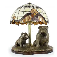 Art-Dog Bulldog, Englische Bulldogge - Lampe mit einem Lampenschirm aus Tiffanyglas, Tischlampe mit einer Hunde-Statuette, Inneneinrichtung im Retro-Stil der