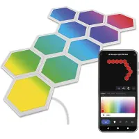 Emos Smart Hexagon Wandleuchte, Startset 10 Stk Sechseck-Elemente, WiFi+App, RGBIC, dimmbar, Sprachassistenten, 1,5m Kabel+Netzteil, weiß, ZIW22AR