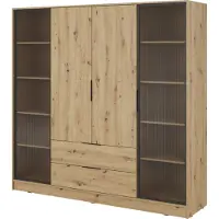 3Xeliving Kleiderschrank, Moderner Schrank in Artisan Eiche mit Glastüren