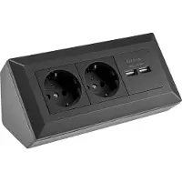 Chilitec 2-fach Steckdosenblock + 2x USB schwarz 250V AC / 16A Aufbaumontage Neue Version