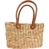 Locker Kobolo Tasche Korbtasche Flechttasche aus Wasserhyazinthe - Kunstlederhenkel - eckig Gr3