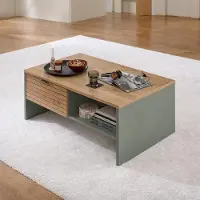 Lomadox Wohnzimmer Couchtisch, 110 cm breit, in Grün mit Eiche, 2 Schubladen, Lamellenoptik - ISCHIA-36