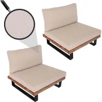 Mendler 2er-Set Lounge-Sessel HWC-H54, Garten-Sessel, Spun Poly Akazie Holz Alu hellbraun, Polster beige