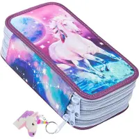 OEM Kreiselmuster-Tasche mit 3 Fächern - Triple Pencil Case - Schulkoffer Moon Pferd 11 x 20 x 6 cm