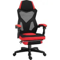 Moonbite Gamingstuhl mit atmungsaktivem Netzrücken, einklappbare Fußstütze, bis 135° neigbar, Gasdruckfeder höhenverstellbar, Polyester, Schwarz