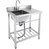 OEM Freistehendes Waschbecken, Mit Wasserhahn, Edelstahlkonstruktion, Umfangreiche Stauraummöglichkeiten, Silber