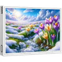 Raxxa Premium-Puzzle "Frühlingserwachen: Bunte Krokusse im Schnee", 1000 Teile