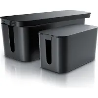 Bearware Kabelbox 2er Set in zwei Größen, Kabelkasten für Steckdosenleisten mit Gummifüßen, Luftzirkulation, 41 x 15,5 x 13,5 cm und 23,5 x 11,5 x 12,3 cm, 2 Stück, schwarz