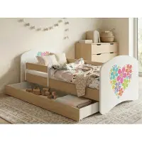 Happy Babies Kinderbett "Happy" 140x70 cm mit Schublade & Rausfallschutz | Juniorbett Holzoptik Birne | Stabiles Kleinkindbett