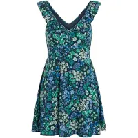 Apricot Minikleid "Vintage Mini-Kleid", Damen, Gr. XL (42), N-Gr, blau (navy), gewebt, Obermaterial: 100% Viskose CV., geblümt, normal, V-Ausschnitt, Kleider Minikleid, mit Blumenmuster und Rüschen