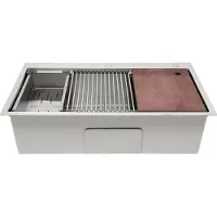 OEM Küchenspüle, 304 Edelstahl, multifunktionales Design, Silber