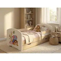 Happy Babies Juniorbett 140x70 cm "Happy" inkl. Bettkasten | Kinderbett mit Rausfallschutz | Nachbildung Helle Birne für Kinderzimmer