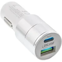 InLine USB KFZ Stromadapter Quick Charge 3.0, 12/24VDC zu 5V DC/3A, USB-A+USB-C, Auto, Zigarettenanzünder, 5 V, Weiß