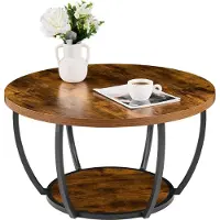 StarTech.com Runder Couchtisch & Beistelltisch - Zweistufiger Kaffeetisch - Metallgestell - Offener Stauraum - 34,9 kg Belastbarkeit - Minimalistisches Design - Rustikales Braun