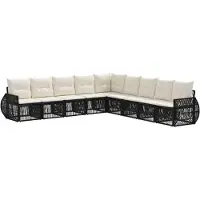 Syfax Gartensofa-set 9 stk. Schwarz und Cremeweiß Poly-Rattan