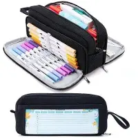 OEM Koffer mit 3 Fächern, großes Etui, Schreibtisch- und Schulgepäck (schwarz)